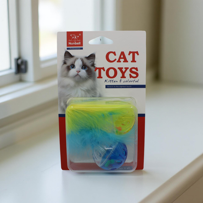Fluffík - barevný míček s pírkem pro kočky