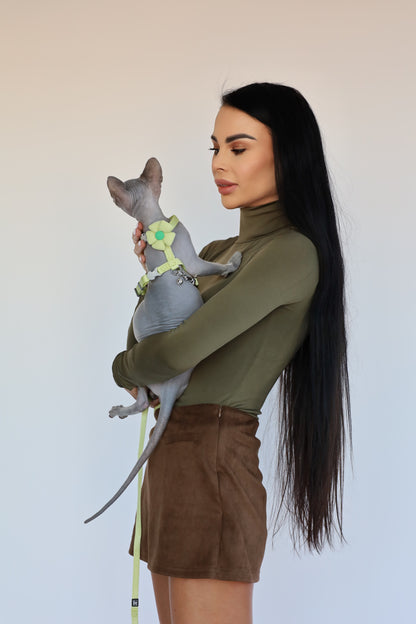 Postroj s vodítkem pro kočky Mint Blossom – bezpečný, nastavitelný a stylový